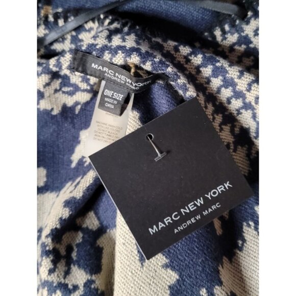 Marc New York Womens Poncho Wrap One Size Blue Beige Houndstooth Open Front - Picture 3 of 8